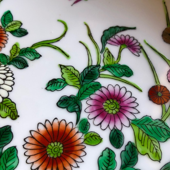 6427 Japanese Porcelain Decorative Bowl Hand Painted Horchow Brass Encased - Picture 8 of 13